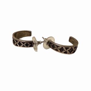 Teme Navajo Sterling Silver Cutout Hoop Earrings Southwestern Signed